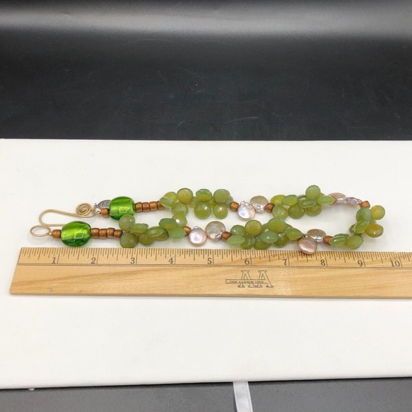 BG Fresh Water Pearl Necklace Baroque Coins Faceted Glass Teardrops 14K GP Clasp - Picture 7 of 7